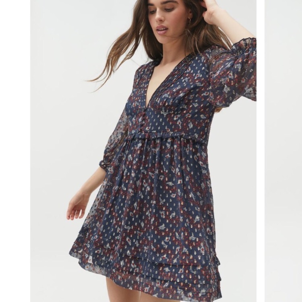UO Metallic Detailed Chiffon Dress